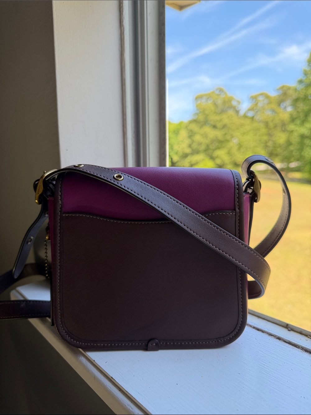 Coach Plum and Brown Leather Mini Crossbody with Gold Hardware - Picture 5 of 7